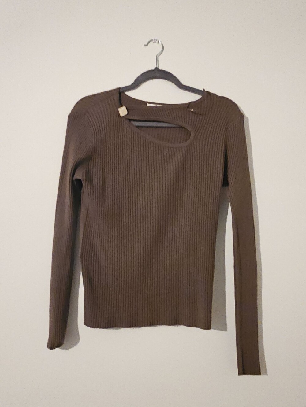 Brown Ribbed Asymmetrical Cutout Top